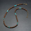 Boho Vintage Jewelry Summer Wood bead Beaded Necklace Men Handmade Natural stone Necklace.