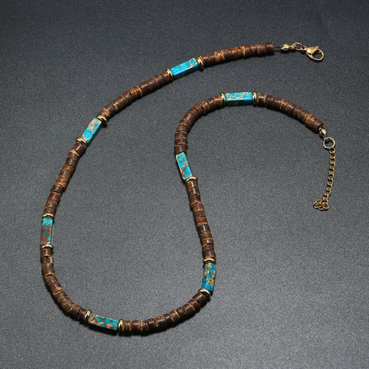 Boho%20Vintage%20Jewelry%20Summer%20Wood%20bead%20Beaded%20Necklace%20Men%20Handmade%20Natural%20stone%20Necklace%20-%20Image%206