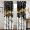 3D Modern Black Gold Abstract Art Marble Elegant Design 2 Pieces Thin Shading Window Drape Curtain for Living Room Bedroom Decor.
