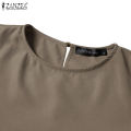 ZANZEA Korean Style Women Holiday Party Solid Mini Dresses Office Work Puff Sleeve Sundress #10. 