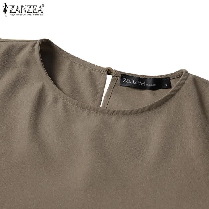 ZANZEA%20Korean%20Style%20Women%20Holiday%20Party%20Solid%20Mini%20Dresses%20Office%20Work%20Puff%20Sleeve%20Sundress%20#10%20-%20Image%207