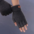 Winter Fingerless Gloves for Men Half Finger Elastic Mittens Knitting Wool Warm Leather Label Thick Elastic Driving Gloves. 