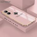 Hontinga for Realme C33 Back Cover Luxury 6D Plating Maple Leaf Side Pattern Case Soft Silicone Square Phone Cases. 