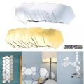 6pcs/set Large Acrylic Geometric 3D Hexagon Mirror Wall Sticker Home Decor.