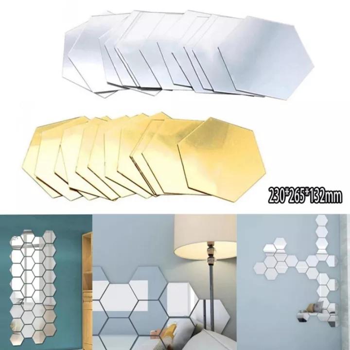 6pcs/set Large Acrylic Geometric 3D Hexagon Mirror Wall Sticker Home Decor