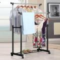 Folding Double Clothes and Shoe Rack - Silver and Black.