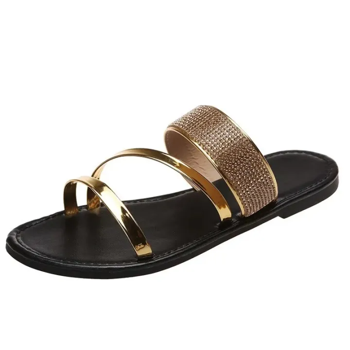 Summer%20Sandals%20for%20Women%20Flat%20Sandal%20Sparkle%20Rhinestone%20Slide%20Trendy%20Women's%20Beach%20Sparkly%20Dressy%20Slip%20on%20Bling%20Casual%20Shoes%20House%20Foocus%20-%20Image%202