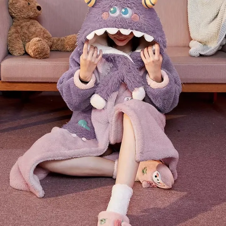 Winter%20star%20with%20the%20same%20cute%20purple%20little%20monster%20velvet%20thickened%20and%20lengthened%20warm%20bathrobe%20pajama%20pants%20loungewear%20-%20Image%203