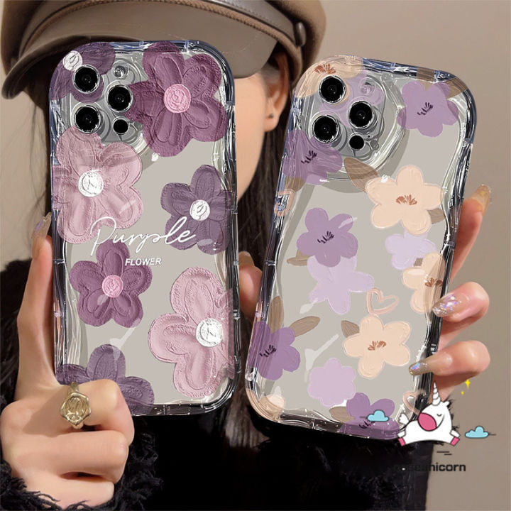 For Samsung A14 A05 A05s A04s A13 A03s A24 A02s A04 A51 A11 A10s A23 A12 A30 A21s A32 A31 A50s A04E A54 A30s A34 A52s A20s A53 Simple Purple Yellow Flower Art Oil Painting Transparent Soft Cover