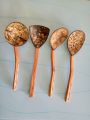 Handmade Coconut Shell Kitchen Spoons 4 Pieces Set.