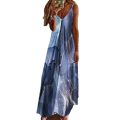 2023 Summer Oversized Women's Sleeveless A Version Long Dress Cross border V-neck Positioning Flower Loose Strap Dress.