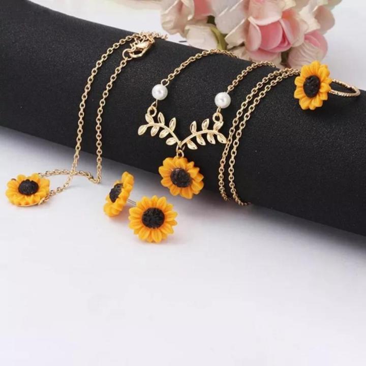 Elegant Sun Flower Style Necklace & Earrings Set for Girls (DZ18035)