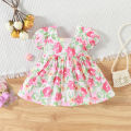 Summer New Baby Girl Dress Bubble Sleeves Square Neck Bow Summer Birthday Party Dress Sweet Princess Dress (0-3 Year Old Girl). 