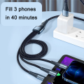 3 In 1 Fast Charging Cable Mobile Gadgets Type C /Micro USB Cable 2.4A Multi Port.