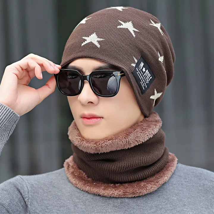 Wool%20Knitted%20Star%20Neck%20Warmer%20Winter%20Hats%20For%20Men%20Hat%20with%20Scarf%20Two%20Piece%20Monkey%20Cap%20Set%20-%20Image%208
