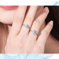 American Diamond Finger Ring Set B - Adjustable 6 Claws Snowflakes Angti Mossonite Zircon Stone Birthday Wedding Engagement Bridal Party Jewelry for Women Silver Color Combo (1 Piece Nose Pin Free Gift). 