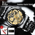 LouisWill Gold Top Brands Men Wristwatches Waterproof Luxury Golden Wrist Watch Clock Fake Three-Eye Decoration Watch Luminous Wrist Watches with Calendar For Men. 