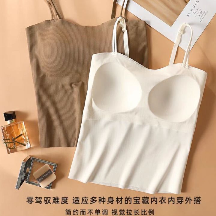 French%20Joker%20Camisole%20Women's%20Outer%20Wear%20with%20Chest%20Pad%20Outer%20Base%20Tube%20Top%20Summer%20One-Piece%20Thin%20Section%20Traceless%20Bra%20-%20Image%202