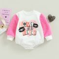 Fashion Newborn Baby Girls Valentine's Day Rompers 0-18M Letter Print Patchwork Fur Long Sleeve O-neck Sweatshirts Jumpsuits.