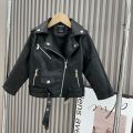 1-10Years Old Children Leather Jacket Fashion Trun-Down Collar Zipper PU Coat Boys Girls Motorcycle Outerwear. 