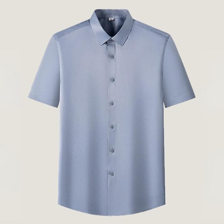 Casual Short Sleeve Shirts for Men 5XL Stretch Solid Color Soft Half Sleeve Men Shirt Business Regular Fit Without Front Pocket
