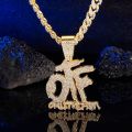 Iced out OTF Pendant Necklace with Cuban Link Chain for Men Women ,Rapper Jewelry Accessories.