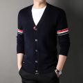 Luxury TB Fashion Brand High Quality Sweaters Men Slim Fit V-Neck Striped Cardigans 4 Bar Clothing Cotton Casual Coat Males.