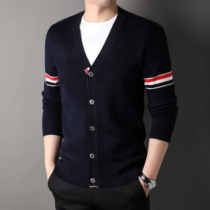 Luxury%20TB%20Fashion%20Brand%20High%20Quality%20Sweaters%20Men%20Slim%20Fit%20V-Neck%20Striped%20Cardigans%204%20Bar%20Clothing%20Cotton%20Casual%20Coat%20Males%20-%20Image%202