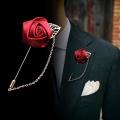 Ribbon Rose Flower Chain Lapel Pin For Men & Women's Fashion Accessories (1PS). 