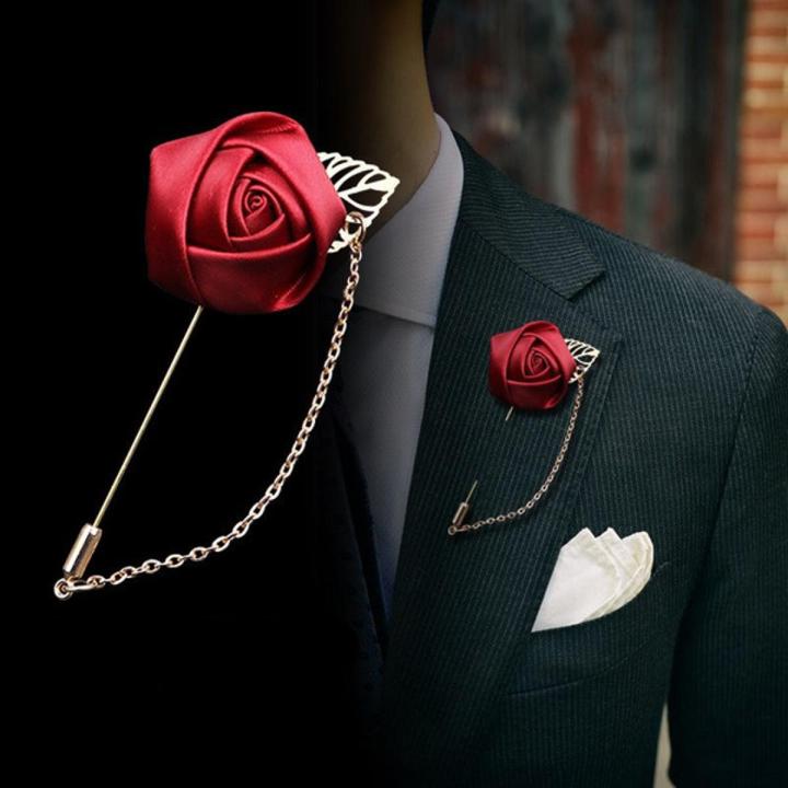 Ribbon Rose Flower Chain Lapel Pin For Men & Women's Fashion Accessories (1PS)