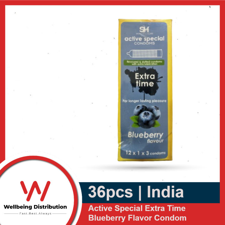Active Condoms - Blueberry Flavor Condom - Full Box - 3X12=36Pcs Condom