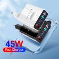 4 Ports Quick Charger Head 2 Type-C 45W Multi Plug Wall Charger 2 USB Phone Charging Adapter Digital Display for iPhone Huawei. 