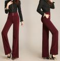 High waist women fashion office work pants plus size wide leg ladies formal trousers black red female wide leg pants.
