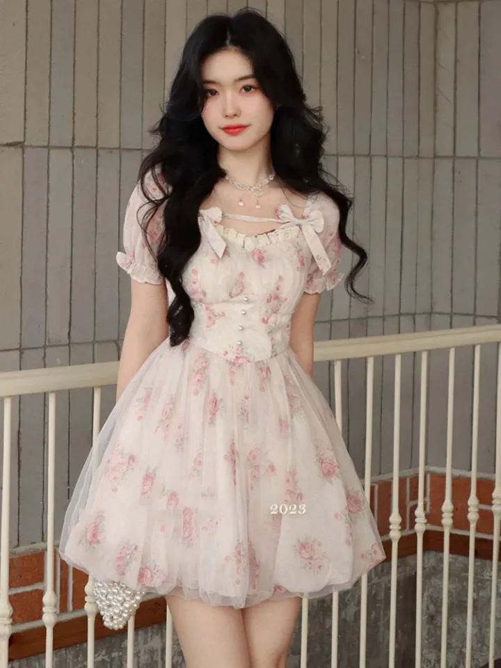 Floral Sweet Fairy Bodycon Dresses for Women Elegant Party Print French  Female Korean Fashion Cute Mini Dress Summer 2023 Pink | Daraz.com.bd