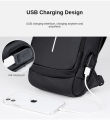 USB Charging Men Multifunction PU Chest Bag Sport Sling Bag Male Anti-theft Chest Bag with Password Lock with Adjustable Shoulder. 