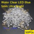 Water Clear LED Blue 5mm Ultra Bright-50Pcs. 