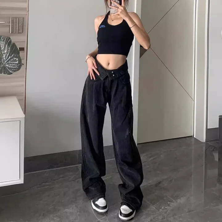 American%20ins%20retro%20wash%20black%20jeans%20women's%20early%20spring%20hot%20girl%20design%20sense%20loose%20and%20thin%20straight-leg%20wide-leg%20pants%20-%20Image%202