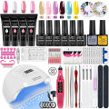 Nail Set Acrylic Nail Kit With LED Nail Lamp Dryer UV Gel Nail Polish Kit Manicure Art Tools Set Top Base Nail Drill Machine set FeeoiF. 