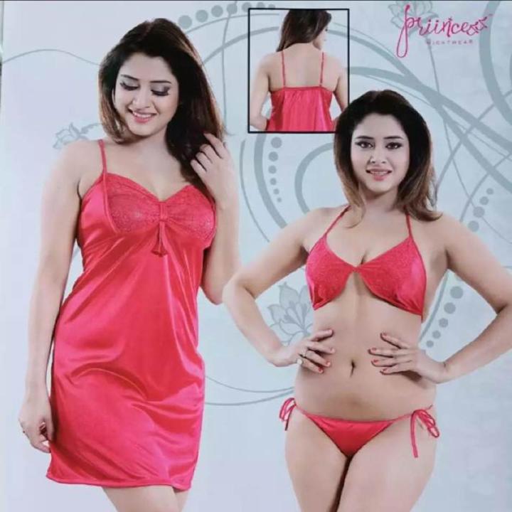 Fashionable Ladies Silk Satin Night Dress with Four Part Sleeveless Nighties - Comfort for Night - Elegant and Relaxing Sleepwear