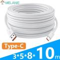 White Type C Extended Data Cables 2.8/5/8/10m Ultra-long Type C Charging Cable Durable Thickened PVC Overlength USB Charger Cables. 