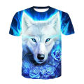 2021 fashion 3D glowing blue rose Wolf T shirt printed cool funny t shirt summer short sleeve o neck animal T-shirt male casual. 