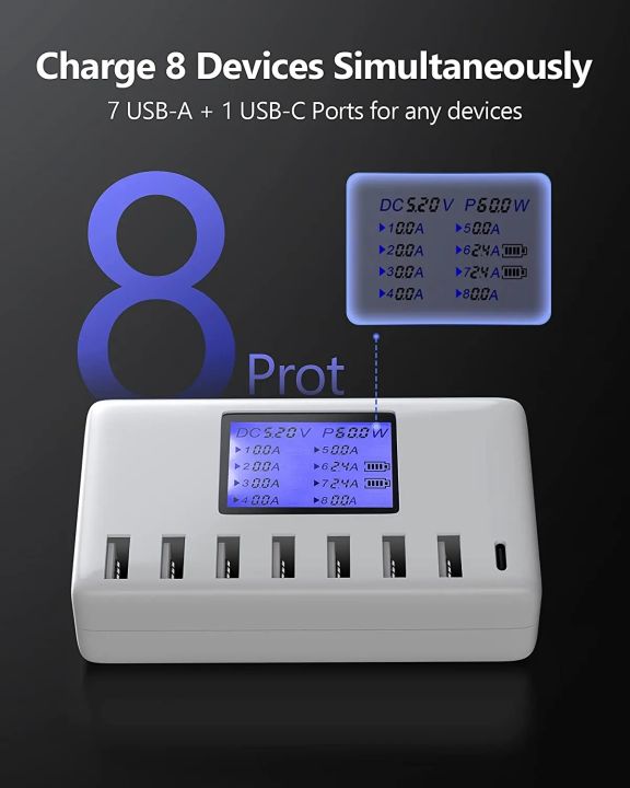 USB%20Charging%20Station,%208-Ports%2060W/12A%20Multi%20Port%20USB%20C%20Hub%20Charger%20with%20LCD%20Display%20for%20Cellphone%20Tablet%20Multiple%20Devices,%20-%20Image%205