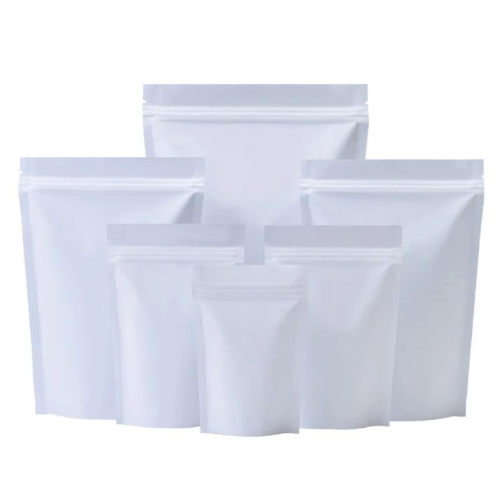100Pcs Matte White Aluminum Mylar Foil Zip Lock Stand Up Bag Self Seal Tear Notch Reusable Doypack Food Snack Chocolate Pouches