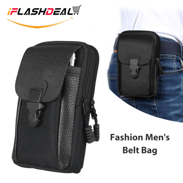 Pouch Waterproof Nylon PU Leather Men Waist Bags Waist Packs Utility Outdoor Travel Sport Pockets for Small Card 6 Inch Phone Holder