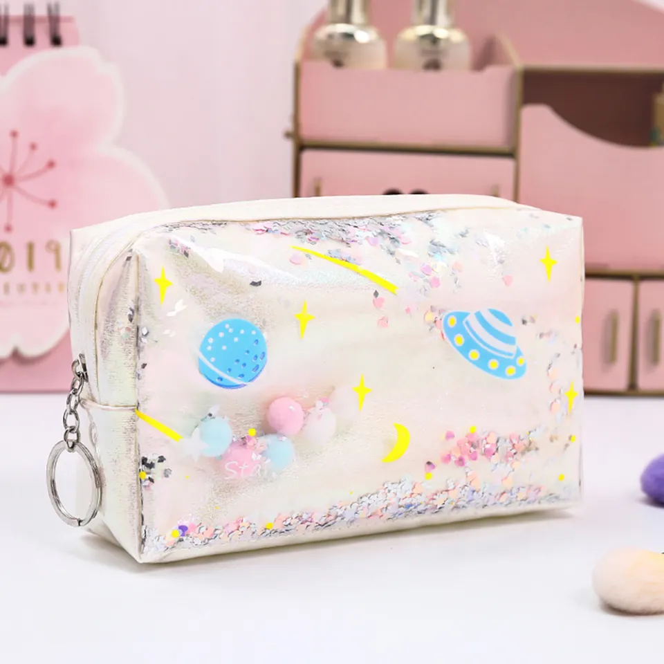 Glitter Shiny Pencil Case Compact Version - Scratch-Resistant Portable Organizer For Toiletry, Travel Accessories (8.3x2.4x2.4in