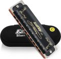 East top Diatonic Harmonica Key of C 10 Holes 20 Tones 008K Blues Harp Mouth Organ Harmonica with Black Cover, Top Grade Harmonica for Adults, Professionals and Students. 