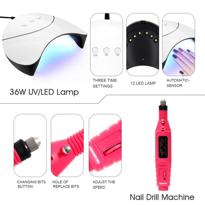 Manicure%20Tool%20Kit%2036W%20UV%20LED%20Lamp%20Dryer%20with%2020pcs%20Gel%20Nail%20Polish%20Kit%20Soak%20Off%20Varnish%20Electric%20Nail%20Drill%20Machine%20Nail%20Art%20Set%20AmourA%20-%20Image%202