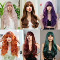 |A variety of options are available|Cross-border European and American wigs with long curly hair, female Qi bangs, large waves, chemical fiber full head cover wigs wholesale.