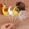 6pcs Eid Mubarak Cupcake Toppers Moon Mosque Pattern Cake Topper Ramadan Decoration party supplies. 