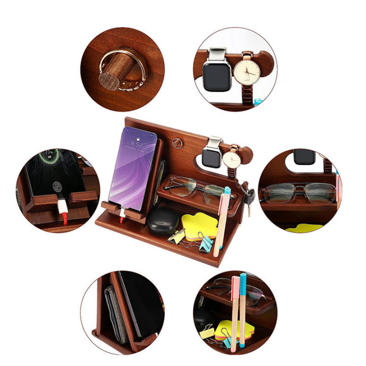 Wooden%20Bedside%20Wood%20Phone%20Docking%20Station%20Holder%20Wallet%20Watch%20Stander%20Storage%20Rack%20Key%20Sunglasses%20Organizers%20For%20Iphone%20Huiye%20-%20Image%207